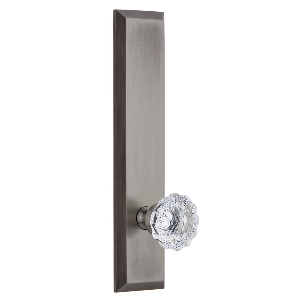 Grandeur by Nostalgic Warehouse FAVFON Fifth Avenue Tall Plate Privacy with Fontainebleau Knob in Antique Pewter